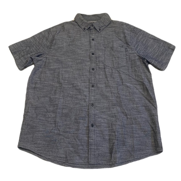 Men's Hurley Short Sleeve Button-Up Shirt - Grey Chambray Palm Tree Print - L - Picture 1 of 6